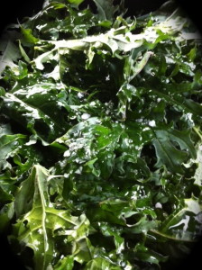 kale chips ready to go in the oven